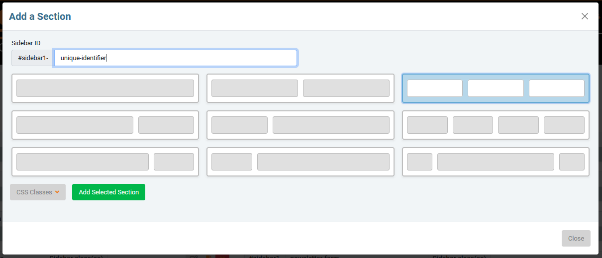 three column sectin with an ID defined